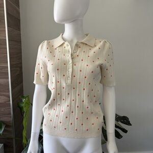 FRNCH Polo Tricot Beige Flowers Orange Sz Medium Authentic❤️